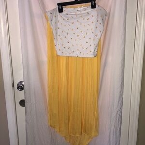 TWO piece Skirt and Tube Top Set w/Lemon Top Details and Yellow Satin Drawstring